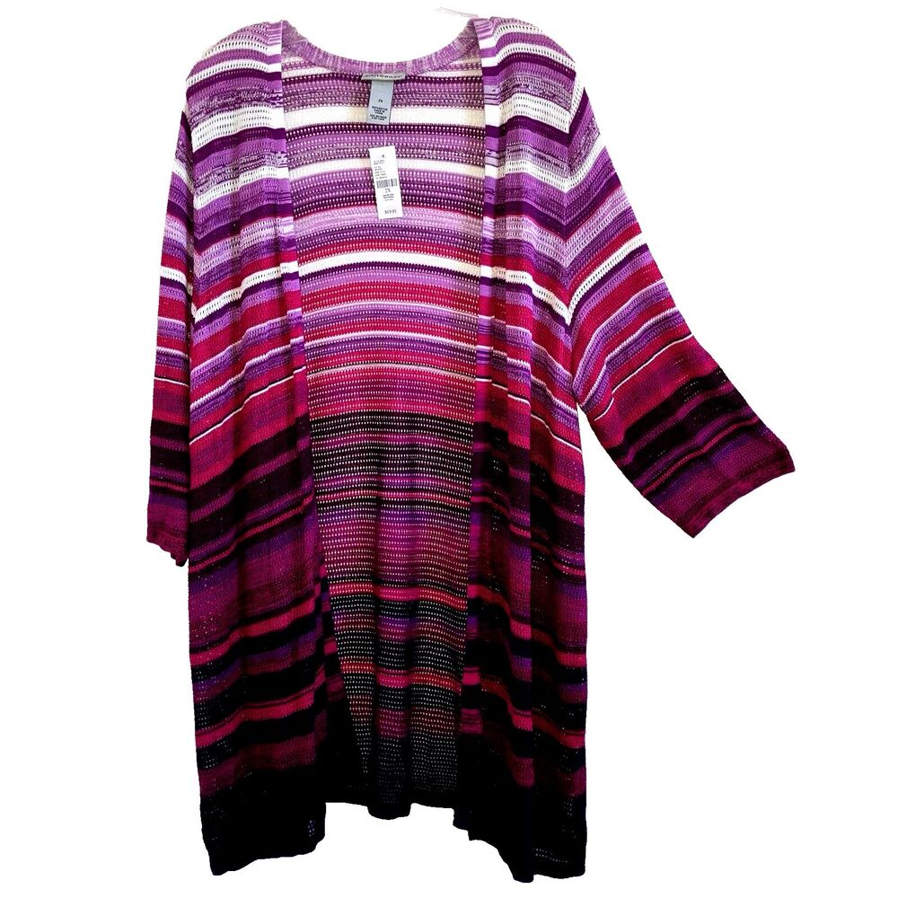 CATHERINES 2X Purple Pink Parfait Knit Open Front Tunic Knit Duster Top Cardigan